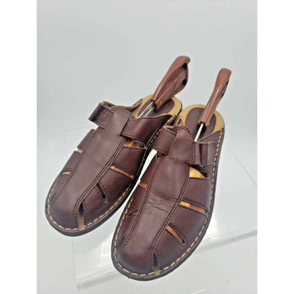 Predictions Womens Leather Mules sz 9.5 Brown casual slipons